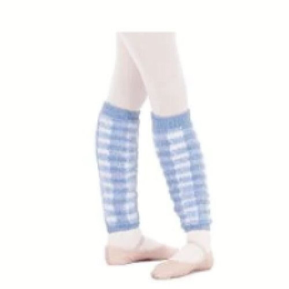 Eurotard Child's Plush Leg Warmers Blue White Check Fuzzy Gingham Slouch Socks